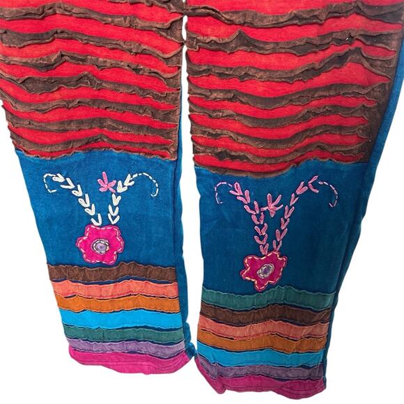 KPC 100% Cotton Embroidered 90's Y2K PatchworkPants, Boho Hippie Free Spirit, XL - Picture 2 of 7